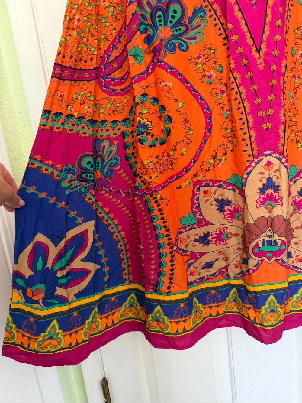 NWOT Soft Surroundings Orange & Magenta Paisley Print Maxi Skirt size large